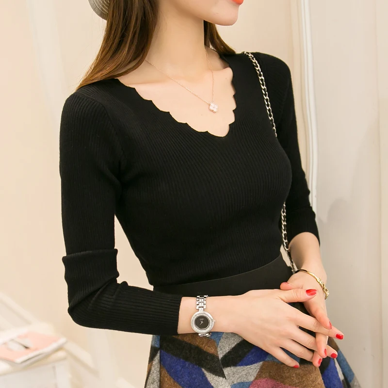 Облегающее платье-рубашка в Корейском стиле облегающий пуловер с длинными