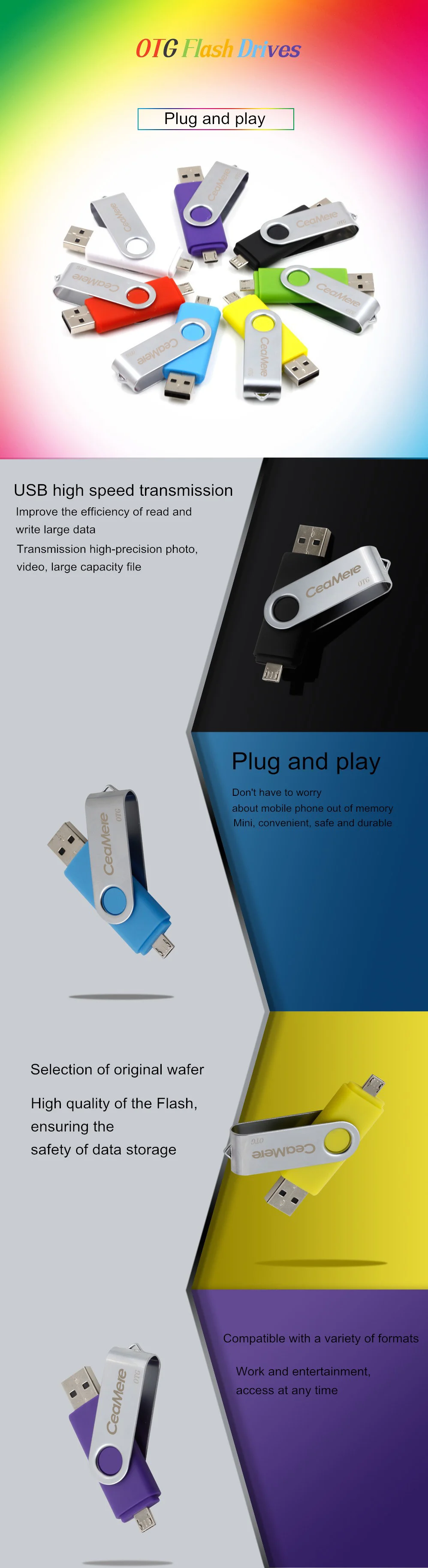 Smare OTG USB флеш-накопитель смартфон 128 ГБ/64 Гб/32 ГБ/16 ГБ флеш-накопитель флеш-диск USB 2,0 для смартфона
