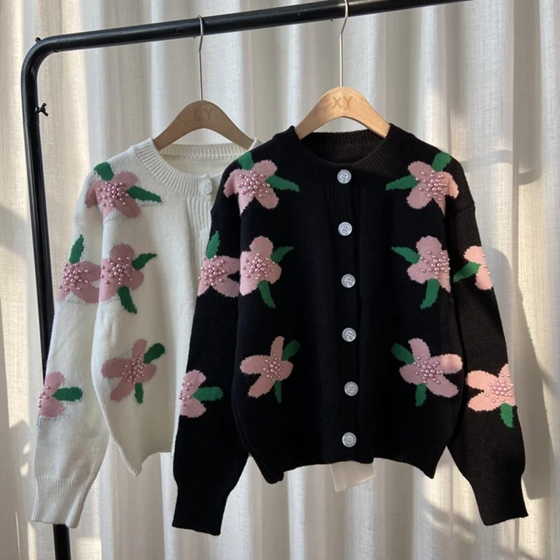 Винтажный цветочный вязаный свитер утепленный Теплый Женский трикотажный топ