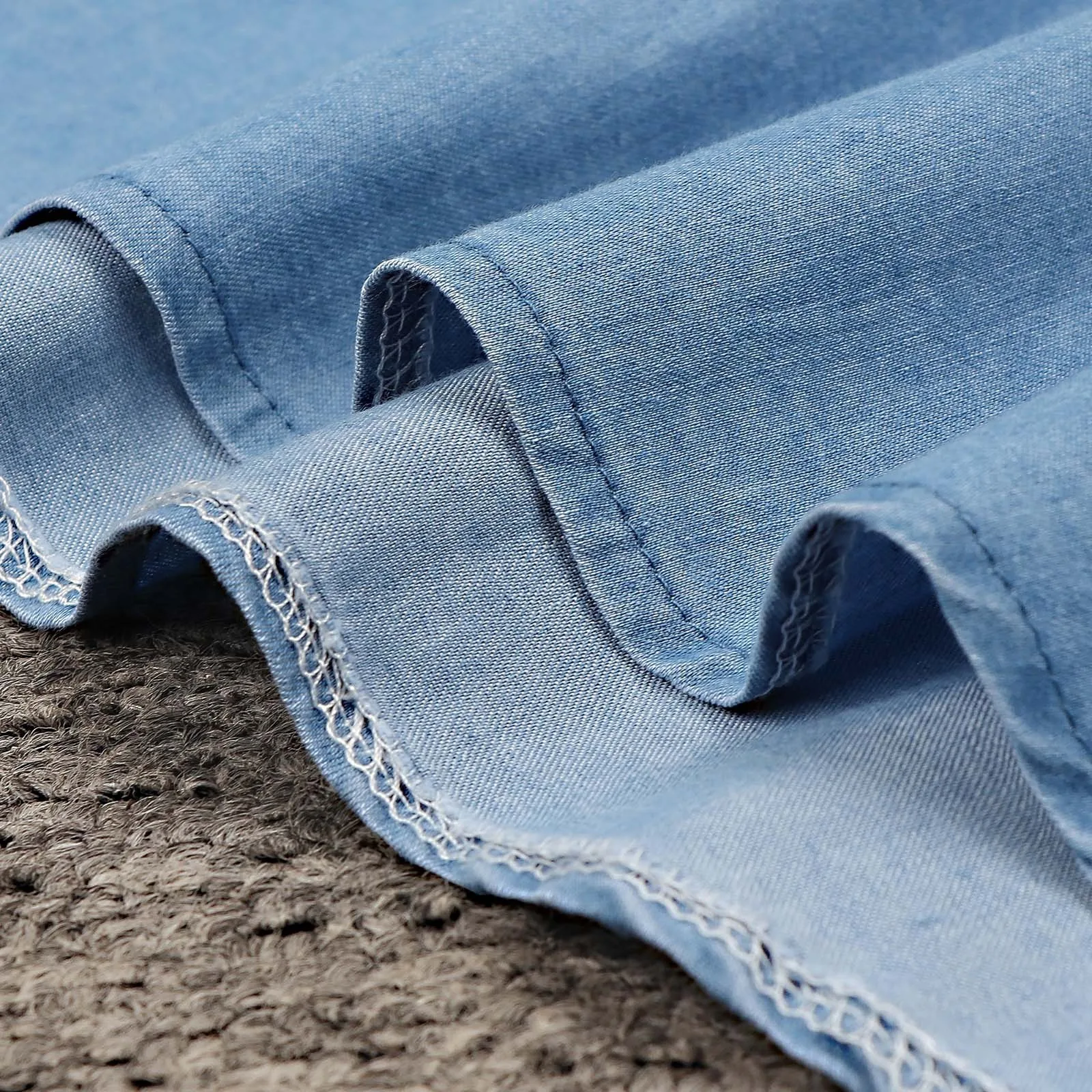 

TELOTUNY Women Short Skirts Elegant Casual V-Neck Zip Solid Color Sleeve Mini Denim Dress Loose Expansion Jean Short Skirts