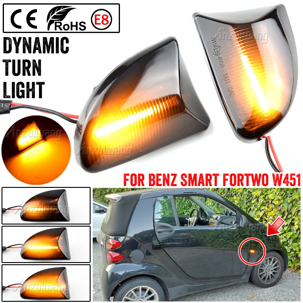 

2pcs LED Dynamic Side Marker Fender Light Turn Signal Light For Mercedes Benz Smart Fortwo W451Coupe Cabrio Amber Turn Lamp