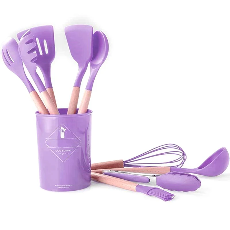 

11Pcs/Set Silicone Wood Turner Soup Spoon Spatula Brush Scraper Pasta Server Egg Beater Kitchen Cooking Tools Kitchenware Set