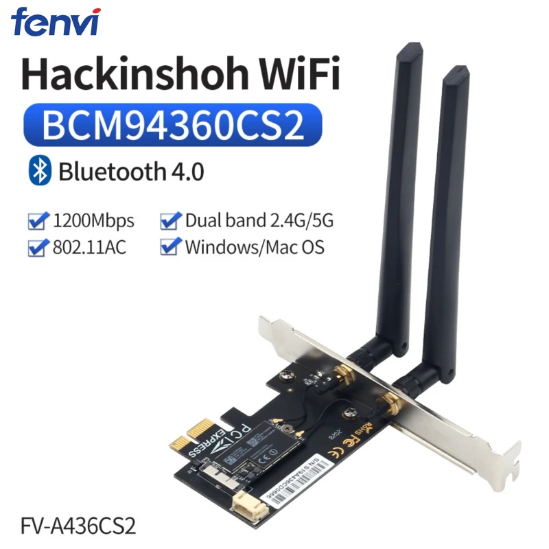 1200 Мбит/с двухдиапазонный BCM94360CS2 Настольный PCIe Wifi адаптер для Hackintosh MacOS Bluetooth 4 0