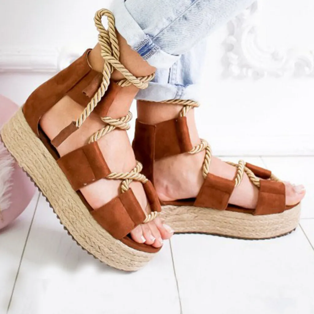 Summer Women Flat Sandals Rope Female Beach Shoes Wedge High Heel Comfortable Platform Sandalia Feminina | Обувь