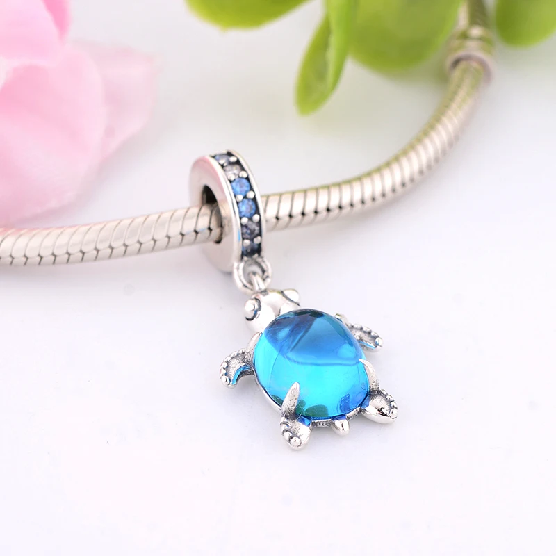 

925 Sterling Silver Stunning CZ Sea Side Turtle Dangle Beads Fits Original pandora Charm Bracelet DIY Jewelry Making berloque