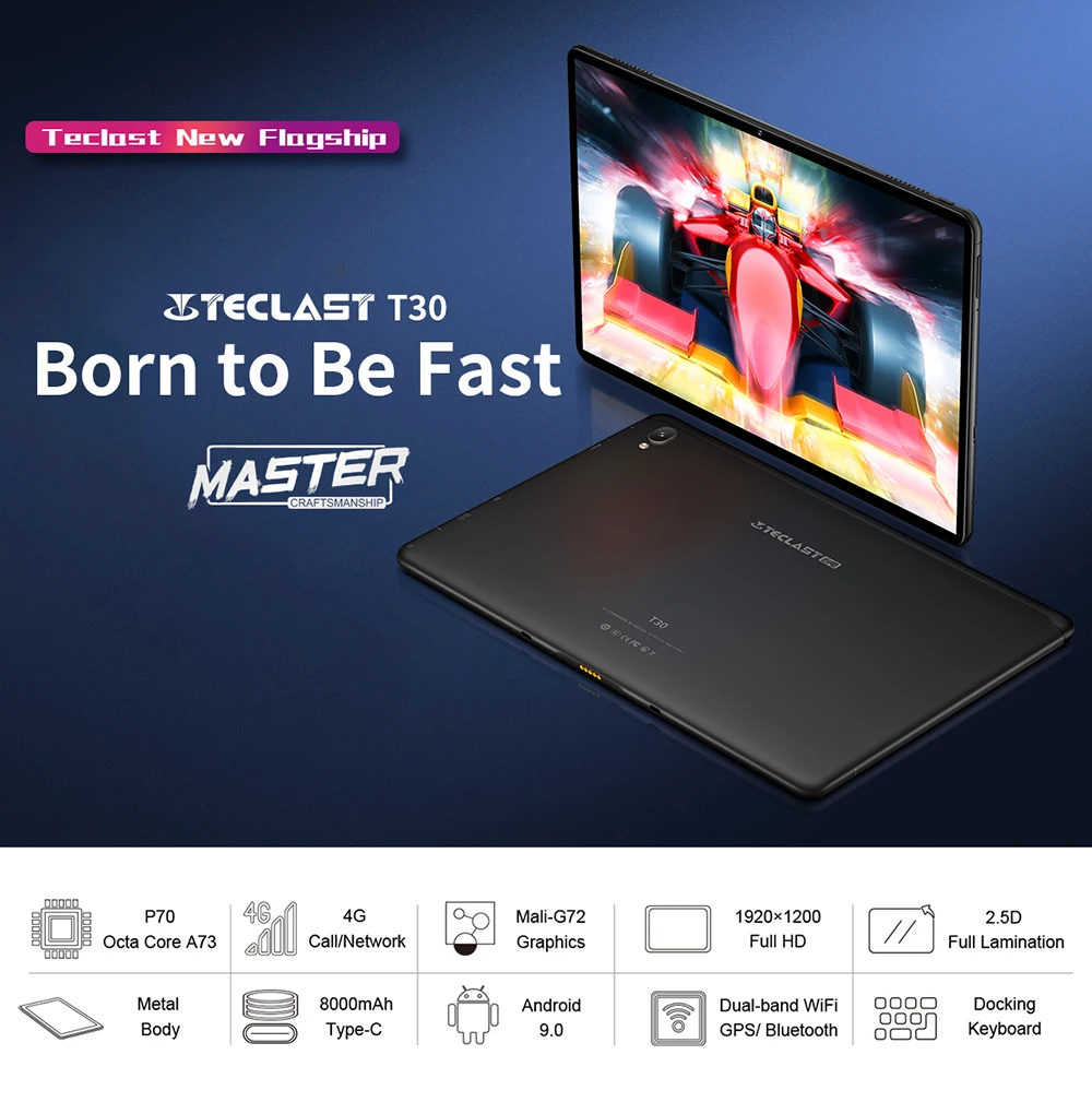 Планшет Teclast T30 Andriod 9,0 4G с функцией телефонных звонков 10," 1920x1200 MTK P70 4 Гб ОЗУ 64 Гб ПЗУ 8000 мАч планшеты ПК Двойная камера gps type-C