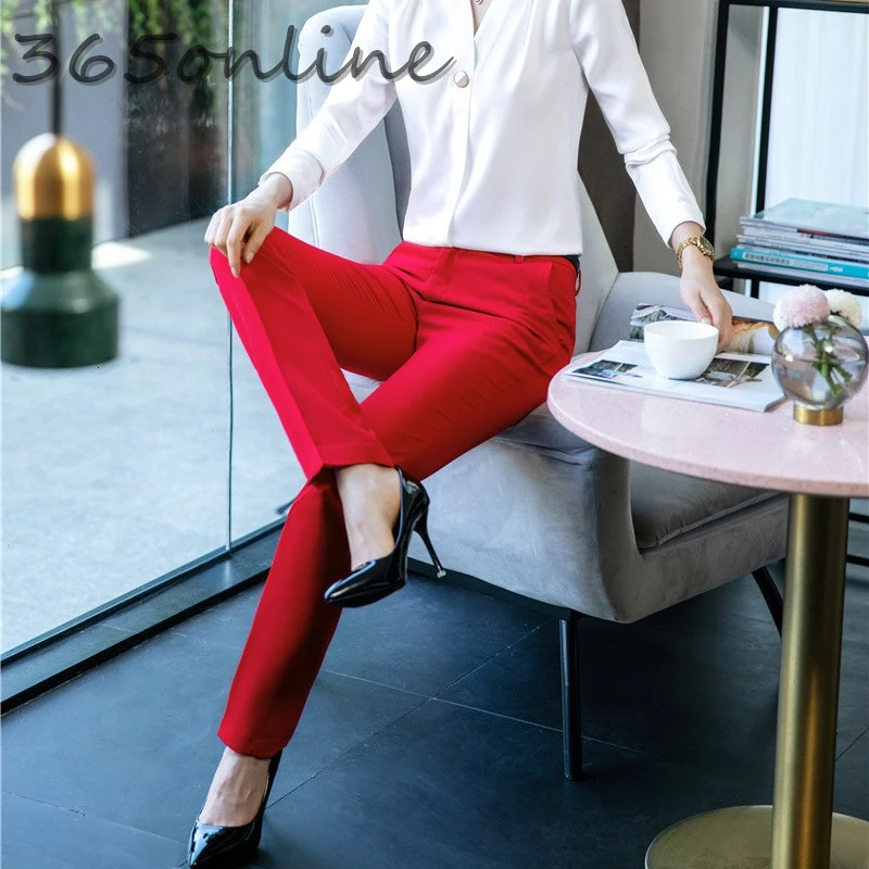 Новинка красные офисные женские деловые штаны облегающие брюки Капри на весну и