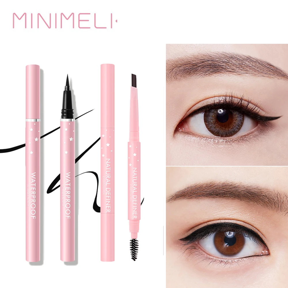 

MINIMELI двойной карандаш для бровей + жидкий карандаш для глаз, наборы для макияжа, защита от пятен, макияж, водонепроницаемая косметика для кра...