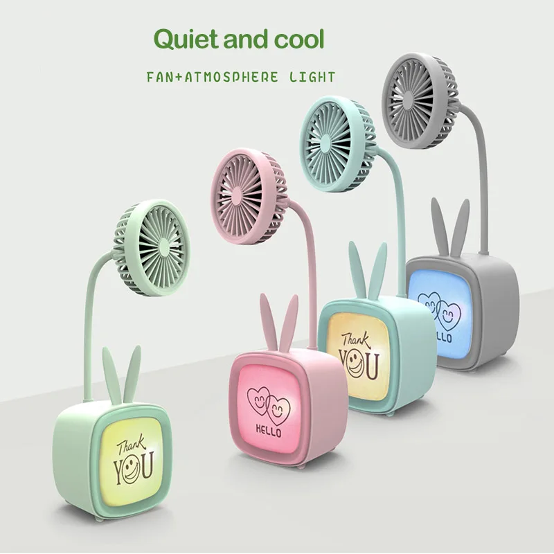 

Mini Desktop Fan USB Charging Portable Small Electric Fan 360 Degree Adjustable Hose Home office Mute Colorful Lighting TV Fan