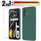 Квадратный жидкий силиконовый чехол 2 в 1 для Realme GT 5G G T NEO Oppo A32 A5 A53 A53s A9 2020, мягкий чехол для камеры + стекло экрана