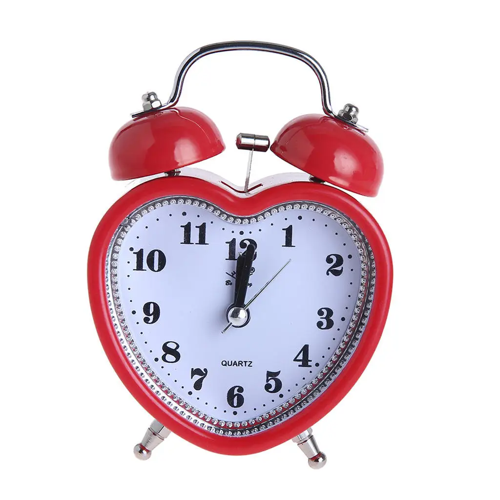Heart Shaped 3-inch Twin Bell Alarm Clock With Night Light Battery Operated Loud 12 Hour Display | Дом и сад