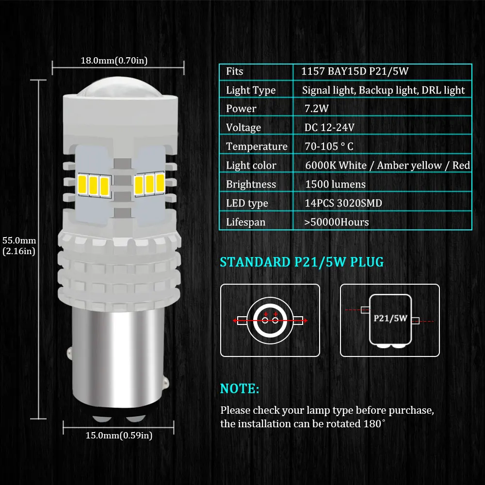 Автомобильные светодиодные дневные ходовые огни KAMMURI Canbus P21/5W LED 1157 BAY15D 14SMD задний
