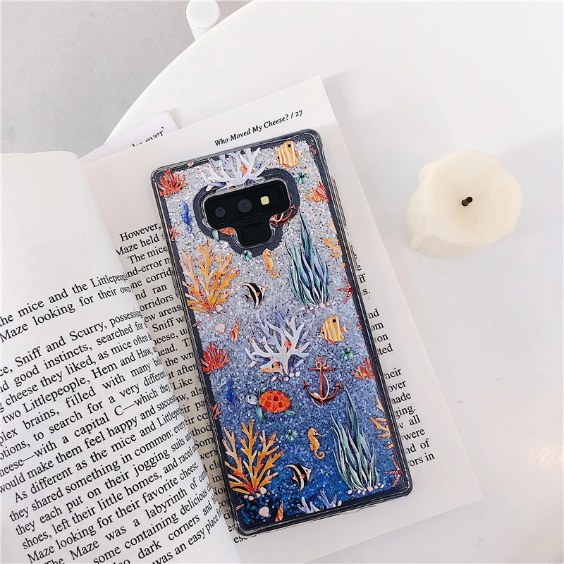 Водой чехол жидкость мягкий Slilcone крышка для Samsung Galaxy A7 A9 A6 A8 плюс J4 J6 J8 A3 A5 J3 J5 J7 Coque - Цвет: Coral Fish