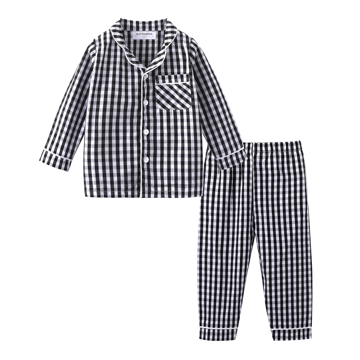 Mudkingdom Boys Girls Long Sleeve Pajamas Set Collared Plaid Autumn Cute Toddler Pajama Kids Sleepwear Children Clothes Pjs