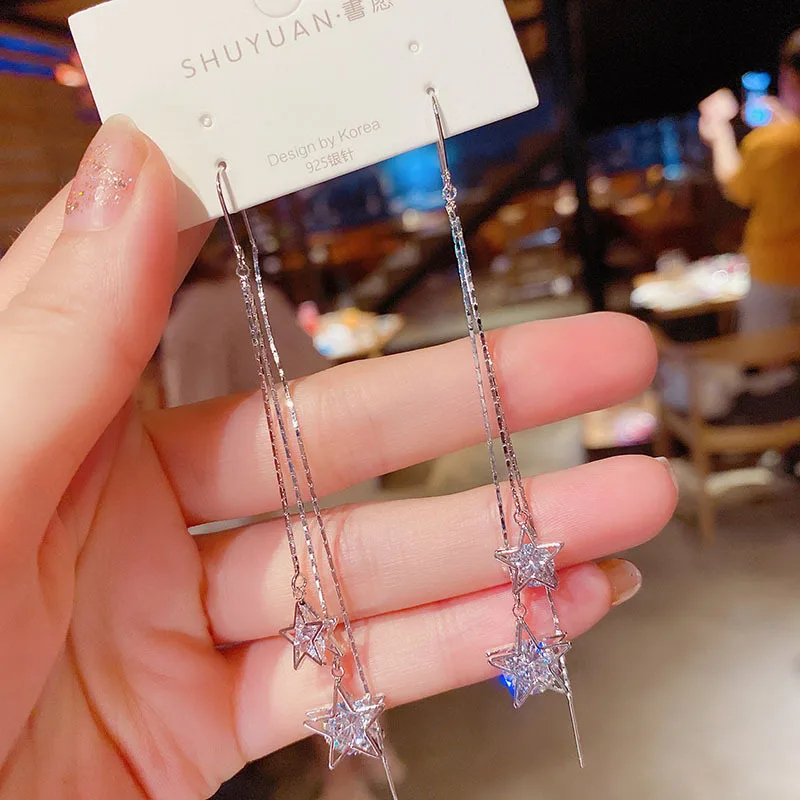 

Krasivaya Simple Gold With Zircon Long Tassel Earrings For Women Ear Line Ear Cuff Fashion Jewelry Trendy Gift