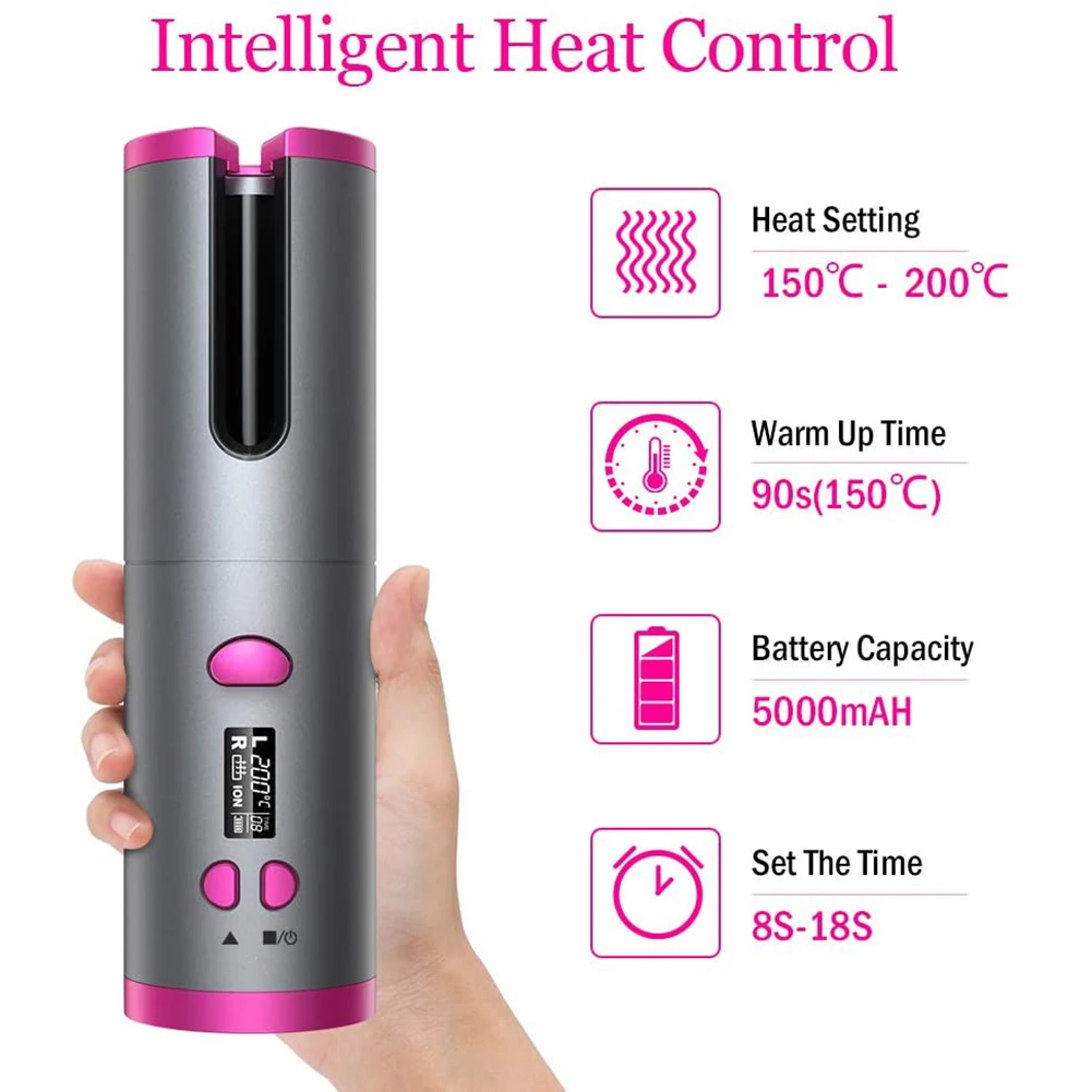 

Portable Wireless Automatic Curling Iron LCD Display Hair Curler LCD Display Temperature Adjustable Curls Tools