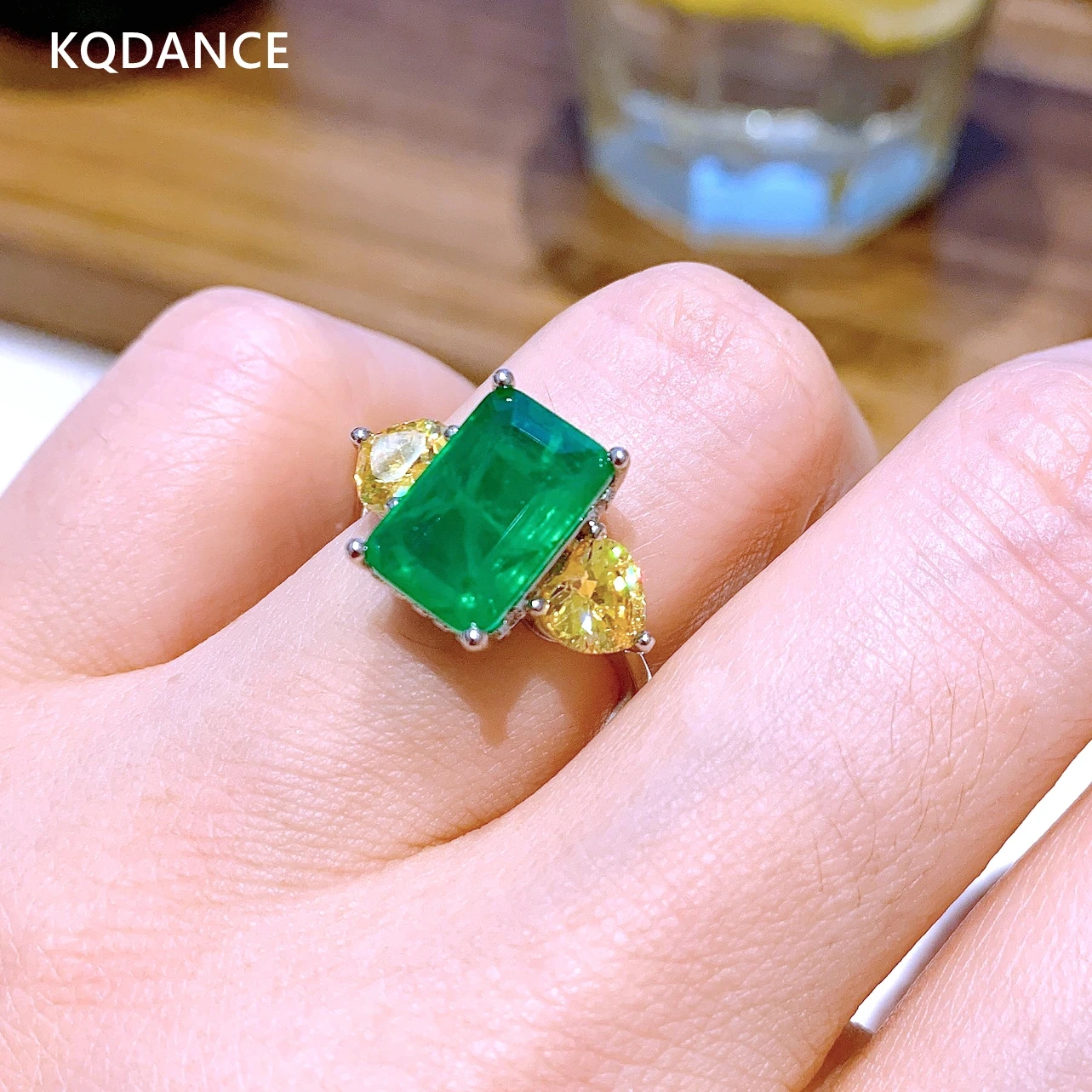 

KQDANCE Created Citrine Emerald Paraiba Tourmaline Pariba Gemstones Diamond Ring With green/blue Stone Jewelry For woman
