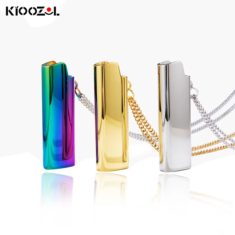 

2021 Trendy Hip Hop Jewelry Lighter Pendant Color Gold Silver Stainless Steel Men's Necklace Lighter Fashion Lighter Gift