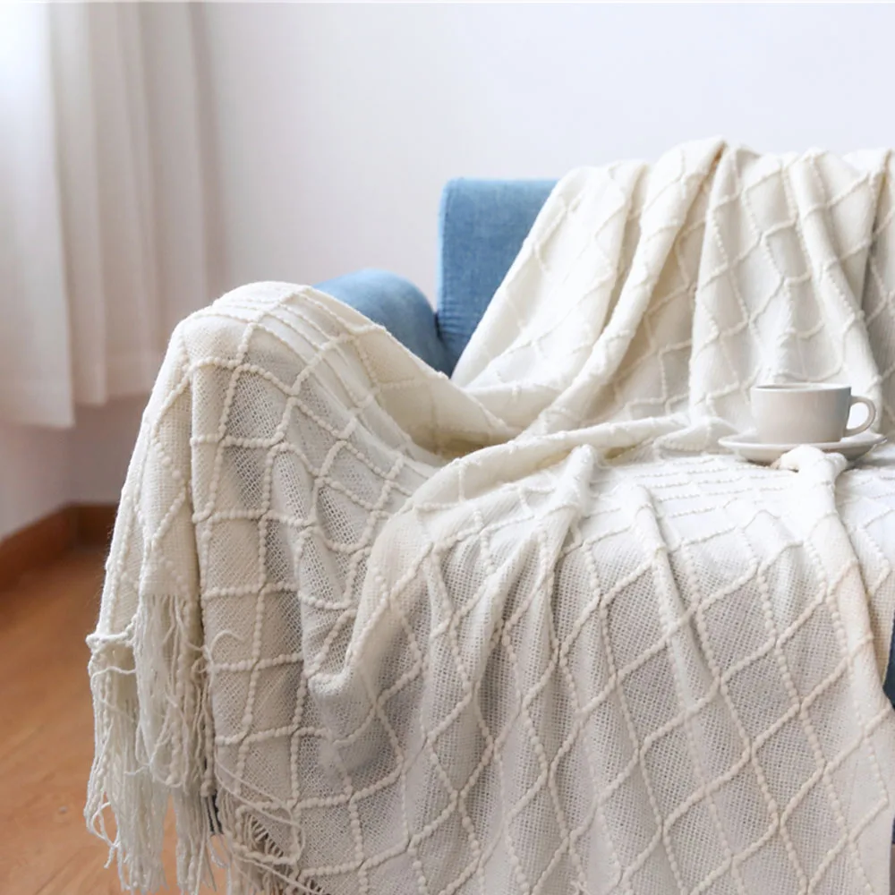 

Plaid Cama Cotton Knitted Blanket Throws Solid color Knitted Plaid Bed Plaid on The Sofa Wiinter Blanket on The Bed TV Nap