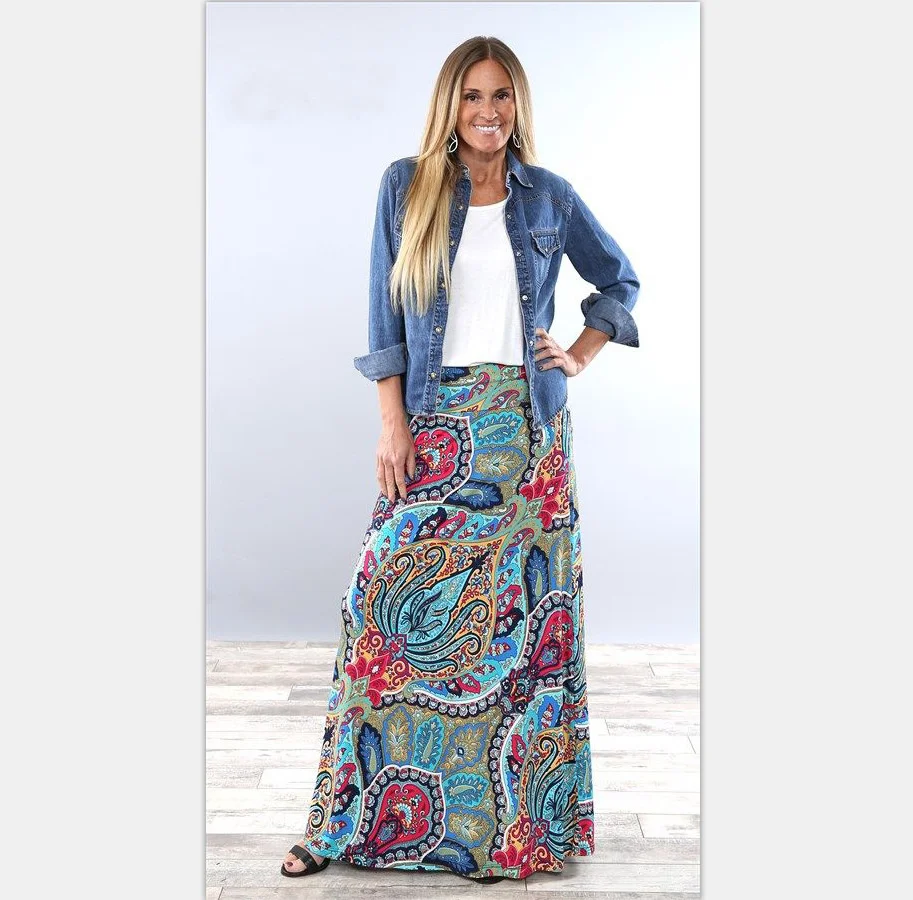 

Bohemian Women's Skirts Plus Size 3XL Spring Summer Fashion Floral Print Long Skirts Casual Ladies Skirt