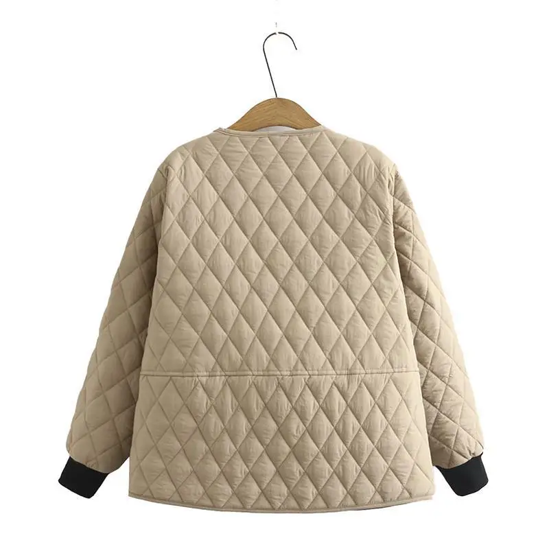 

Large size women's clothing autumn 2020 new mother thin cotton padded jacket fat mm show thin collarless light Lingge cotton