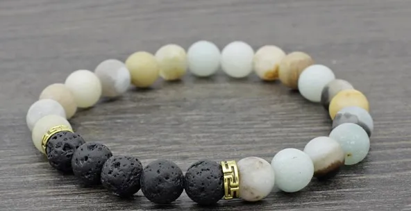 

8mm jgj45 Reiki Chakra black stone volcanic lava Bracelet elastic white Howlite Buddha Yoga Charm stone bead Bangles