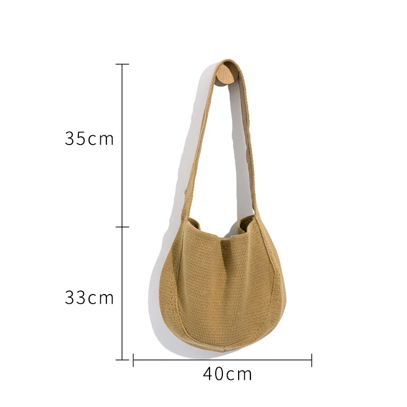 

2020 MABULA Autumn Handmade Woven Shoulder Bags Soft Cotton Half Circle Simple Design Woven Handbag Large Capacity solid color