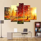 Современная Картина на холсте, 5 шт., закат, пейзаж, искусство, Осенний пейзаж, живая стена, украшение HD, модульный лес, картина, плакат