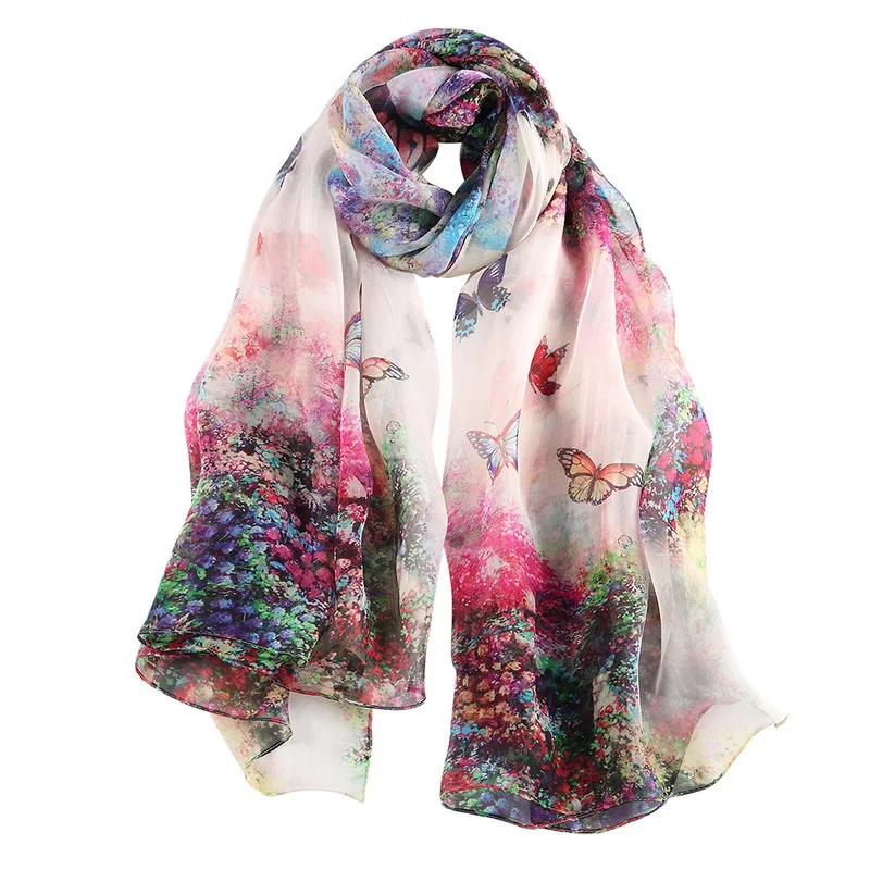 

Chinese style silk scarf shawl, sunscreen beach scarf national jewelry, Chinese silk spray-painted scarf 175*110cm