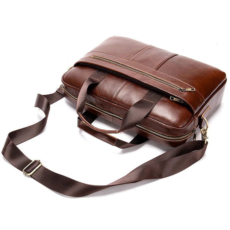 

Genuine Leather Men Briefcase Vintage Classic Men's Messenger Bag Male Laptop Bag Business Natural Cowhide Leather Shoulder Bag