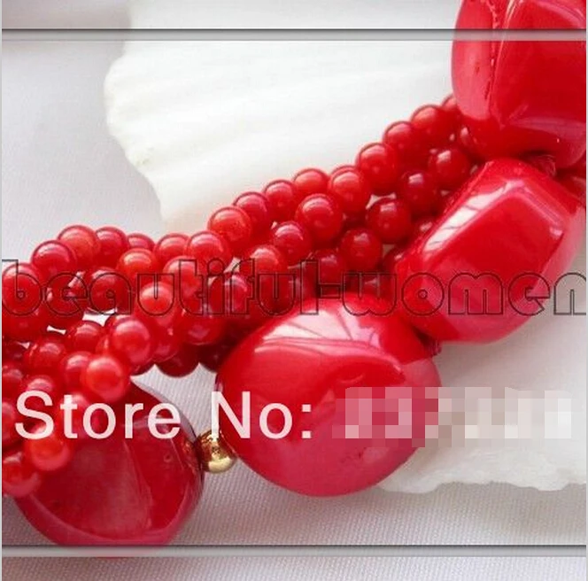 915 + 8 ряд 4 мм красный коралл бусина массивное ожерелье 18 дюймов | Украшения и