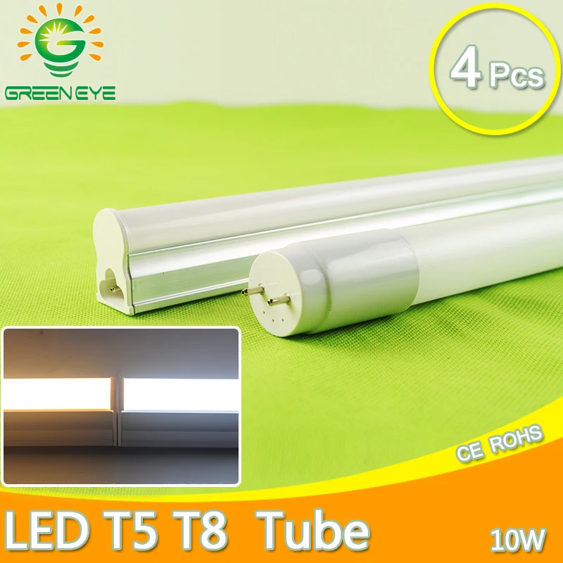

LED Tube T5 T8 LED tube 4PCS/lot milky cover 10W 60CM 220V Warm Cold White Red Blue Green Pink SMD2835 led fluorescent lamp neon
