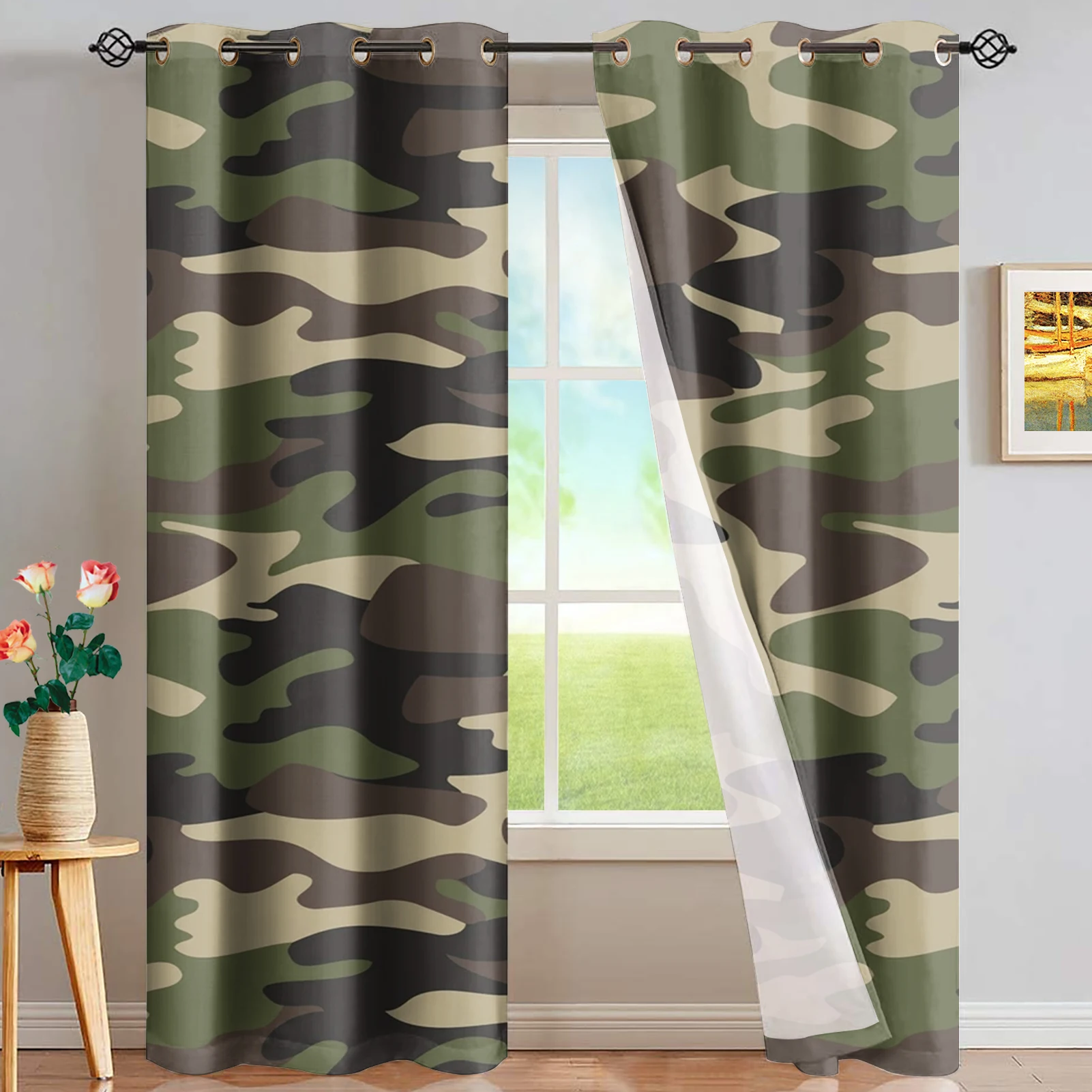 

Camouflage Window Curtain Blackout Blinds Curtains Drapes Kids Curtain Panels with Grommets Window Treatment Curtains and Drapes