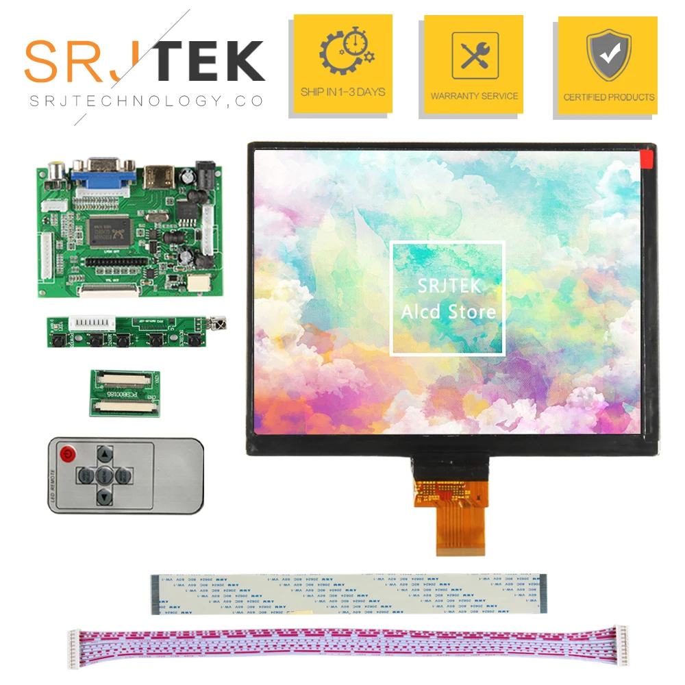 

Srjtek 8" LCD Display Screen 1024*768 HJ080IA-01E N818 N818S 32001395-00 Monitor Driver Board 2AV HDMI VGA For Raspberry Pi