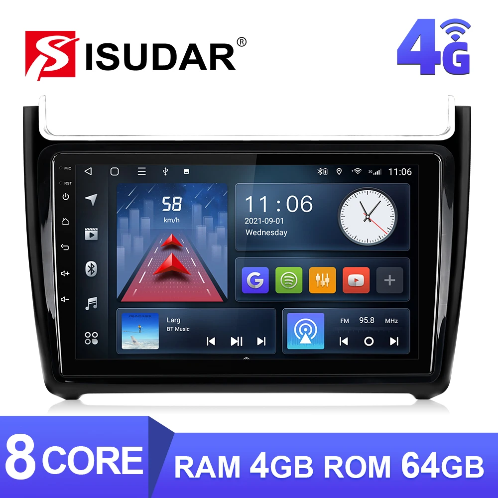 Автомобильный радиоприемник ISUDAR T68 Android10 для VW/Volkswagen/POLO Sedan 2009-2017 навигация