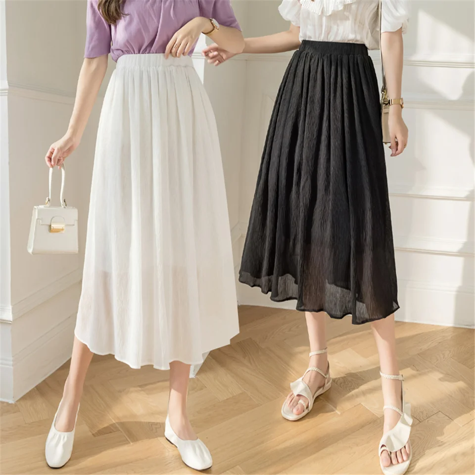 

Корейский шифоновый эластичный пояс плиссированная летняя юбка свободного покроя с высокой талией, все-матч юбки женские осенние элегантн...