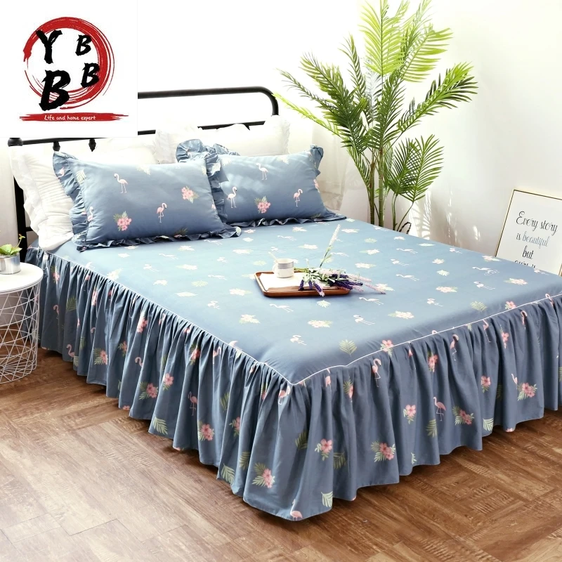 

2019 Luxury Washing cotton Flamingo Bedding Set Twin Queen King size Bed set Duvet Cover flower lace ruffle bed skirt pillowcase