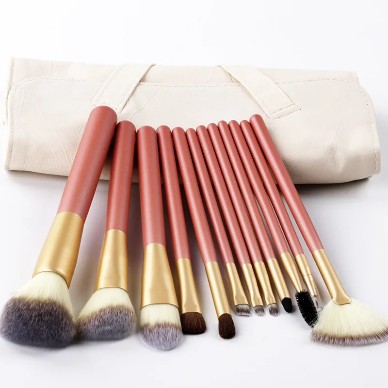 

24 Champagne Color Wooden Handle Persian Hair Beige PU Brush Case Makeup Brush Set Beauty Tools Full Set
