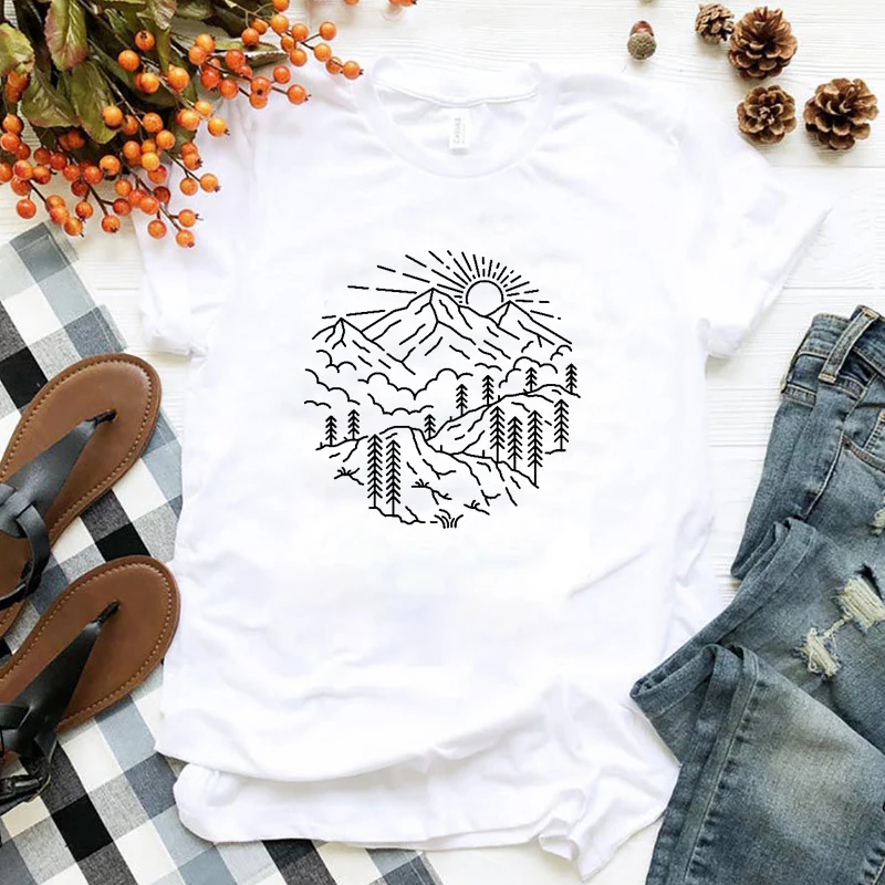 

Женские футболки с принтом гор и вызовов, хлопковые футболки для отпуска, подходящие для отдыха на открытом воздухе, Прямая поставка