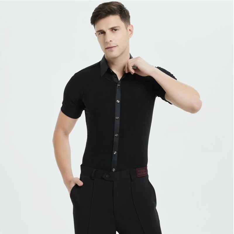 

Latin Dance Shirts Short Sleeves Black Dance Clothes Adult Male Dancer Ballroom Dance Tops Latin Competition Shirts Wear