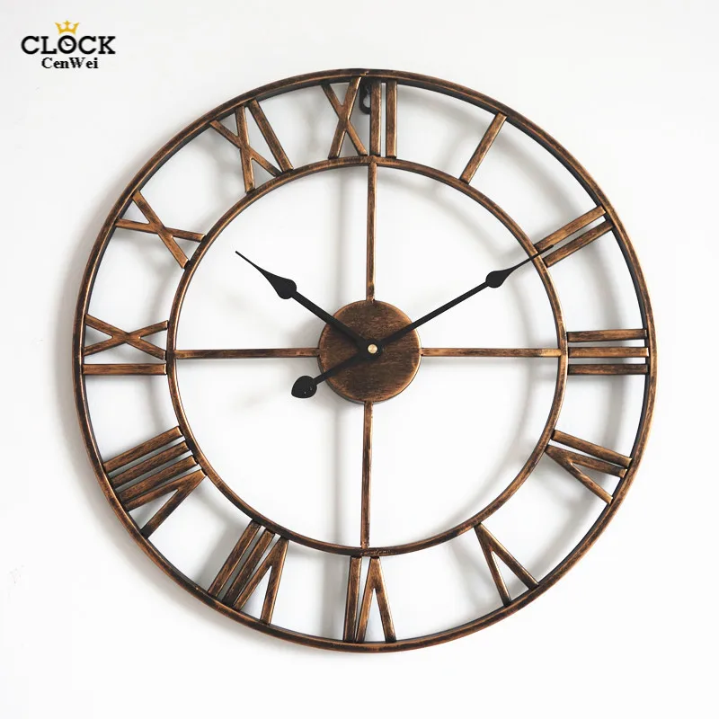 Новые 3D круглые римские Ретро часы 45 см кованые полые железные винтажные большие