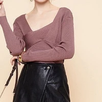 women sweater 2020 autumn and winter new knitted womens long sleeved western style v neck crossover slim fit inner top