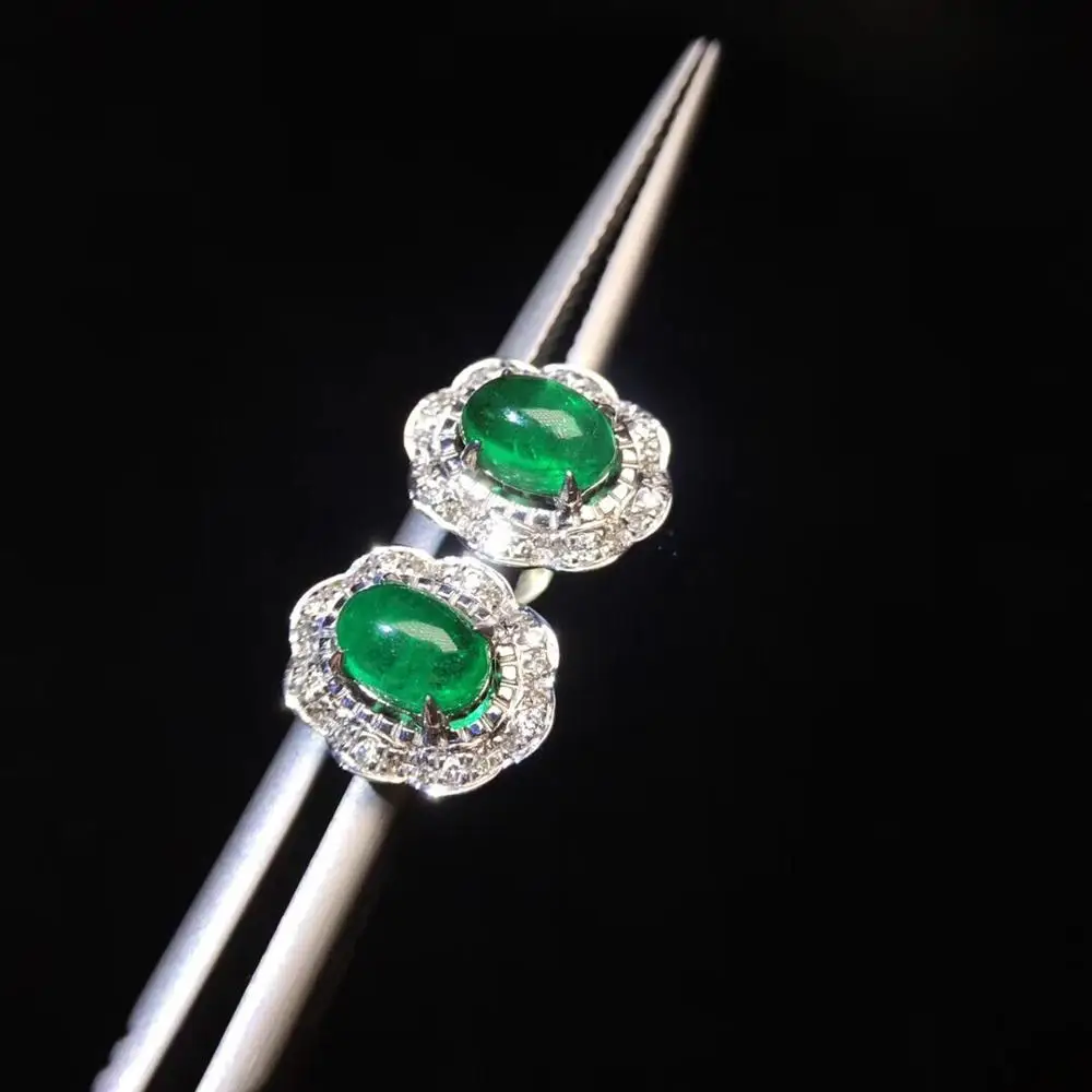 Изысканные ювелирные изделия чистый 18 K Белый Золотой AU750 натуральный яркий зеленый изумруд драгоценные камни 1.32ct шпилька с алмазами серьги для женщин