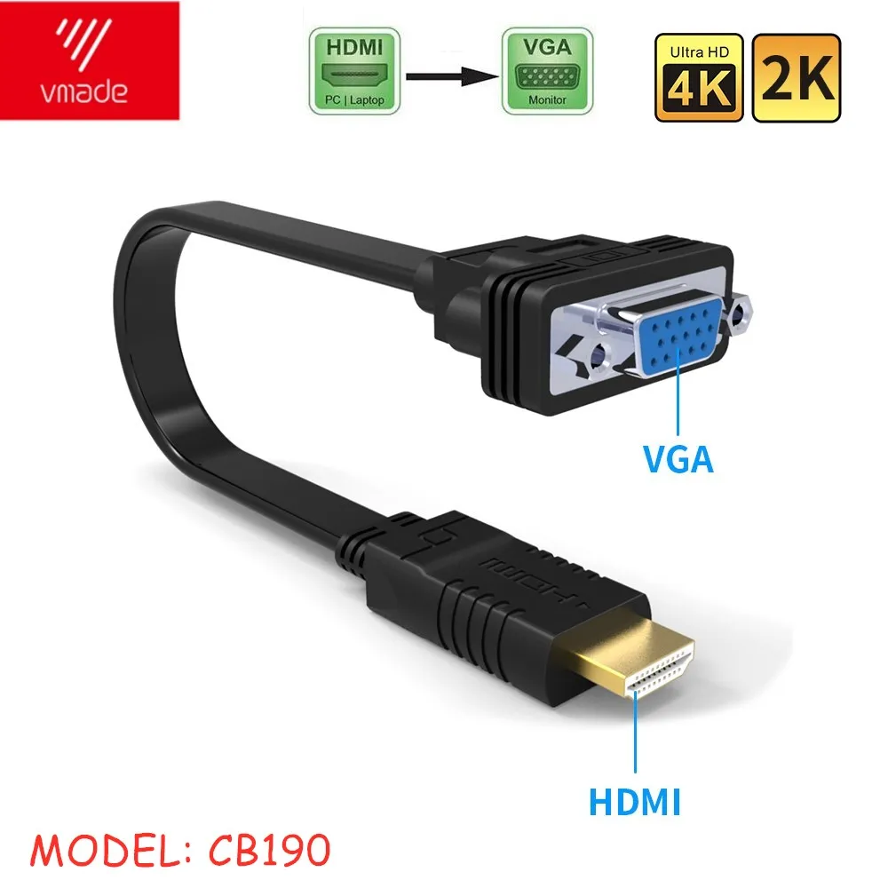 Vmade HDMI к VGA кабель конвертер Поддержка 4K * 2K передачи папа Famale адаптер для HD DVD