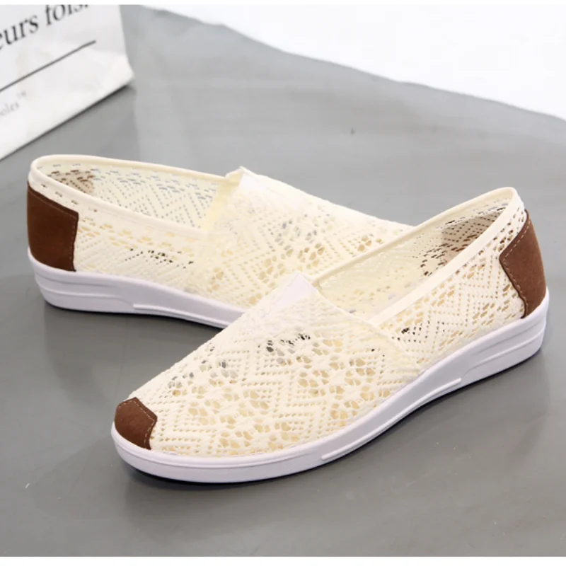 

2021 summer new Breathable Sneakers woman Hollow Out Flat cloth shoes for ladies Casual comfortable loafers woman