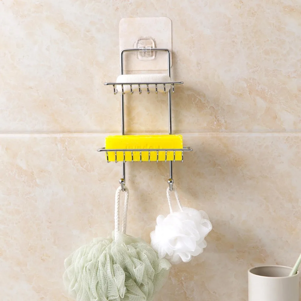 

double-layer sucker soap creative wall hanging soap rack drain soap box toilet rack soap holder