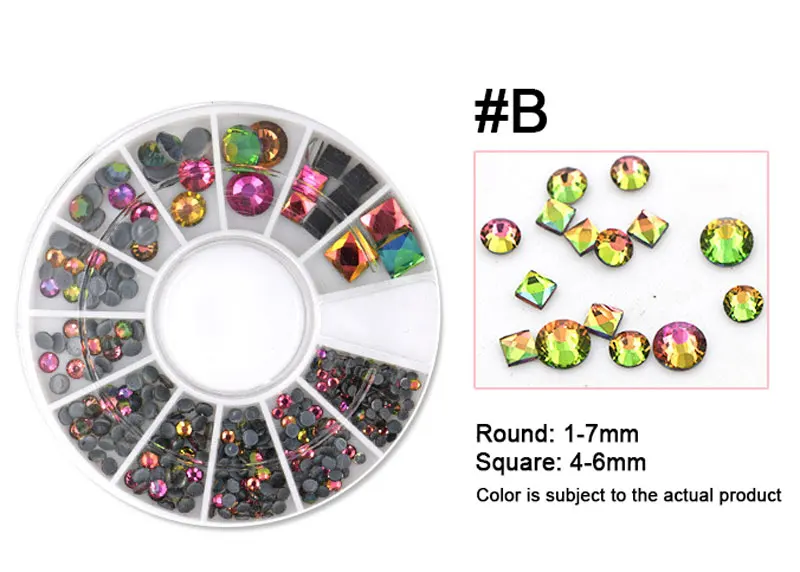 Коробка DIY Nail Art AB Стразы для ногтей квадратной формы круглые многоразмерные круглые наклейки для украшения различных цветов 3D Белый SIMINAIL