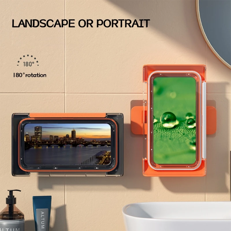 

H7JF Shower Phone Holder Waterproof Phone Case Mount 360° Rotating Portrait Landscape Touch Screen Viewing Modes for Shower
