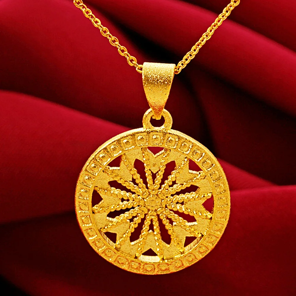 

VAMOOSY Round Coin Snowfake Pattern Pendant Necklace for Women 24K Gold Color Link Chain Choker Accessories Bridal Neck Jewelery