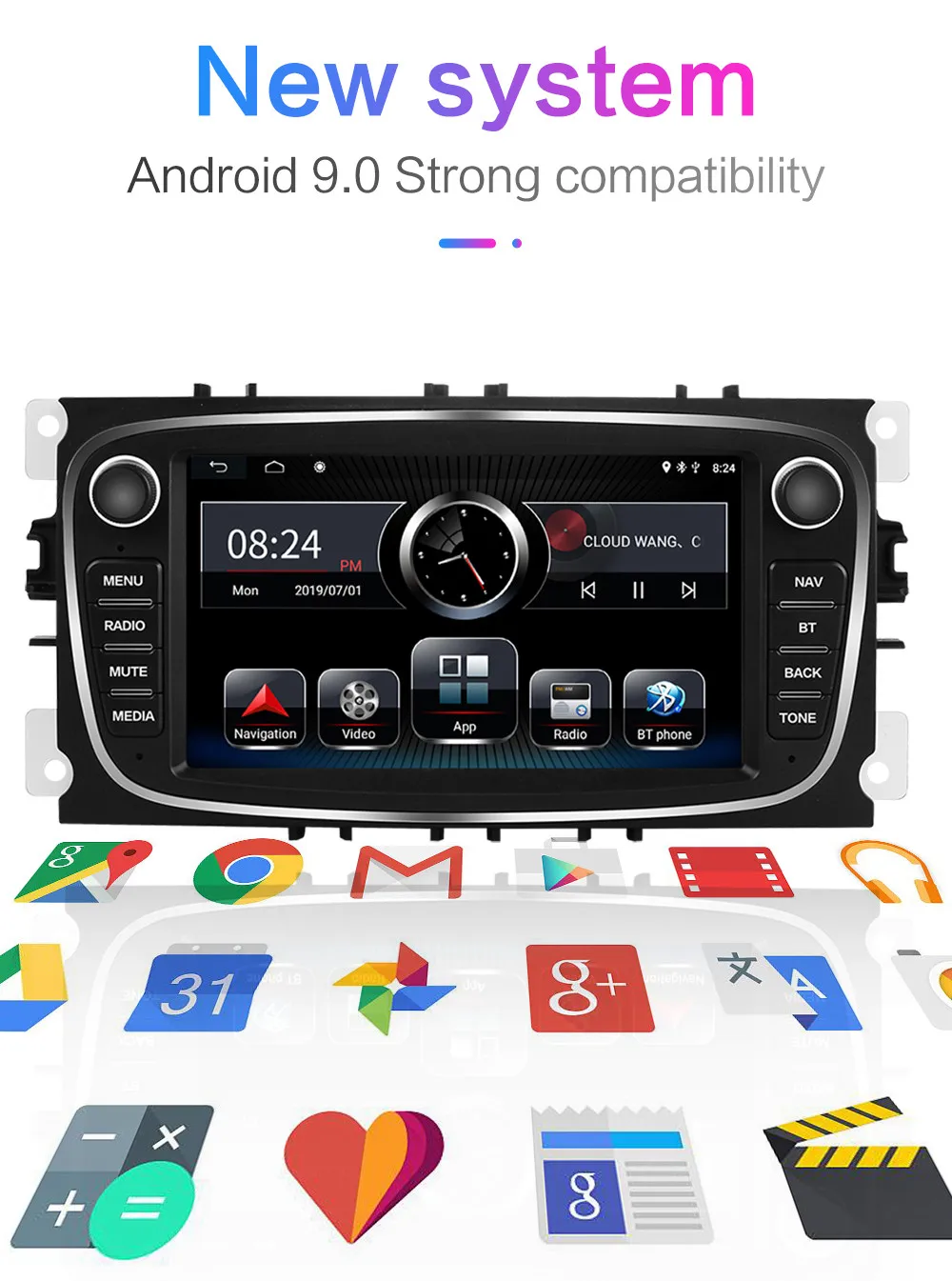 2Din Android 9,0 автомобильный Радио мультимедийный плеер для Ford Focus S-Max Mondeo 9 Galaxy C-Max II Kuga gps навигация 2G ram